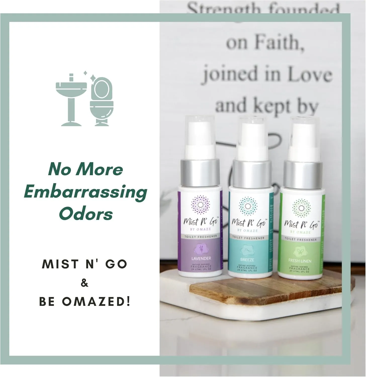 Mist N’ Go by Omaze Travel Bathroom Spray for Toilet Spray Odor Eliminator - Travel Toilet Spray for Bathroom Air Freshener Spray for Bathroom Deodorizer - Mix All, Travel Size (1oz x5)
