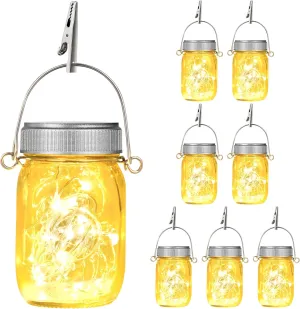 Mlambert 8 Pack Outdoor Solar Lanterns, Waterproof Hanging Mini Mason Jar Solar Lights for Backyard Garden Yard Patio Tree Decoration, Warm White