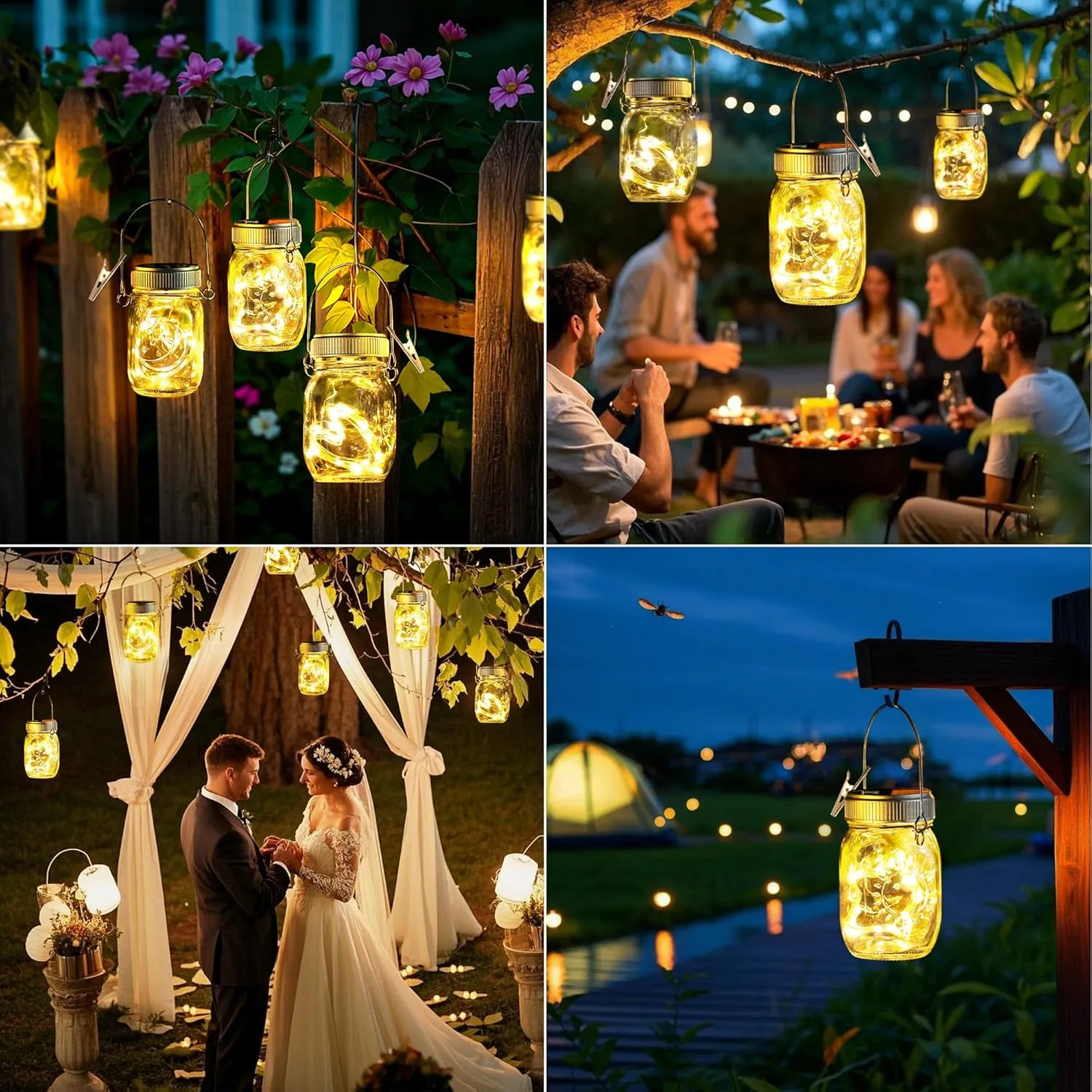 Mlambert 8 Pack Outdoor Solar Lanterns, Waterproof Hanging Mini Mason Jar Solar Lights for Backyard Garden Yard Patio Tree Decoration, Warm White