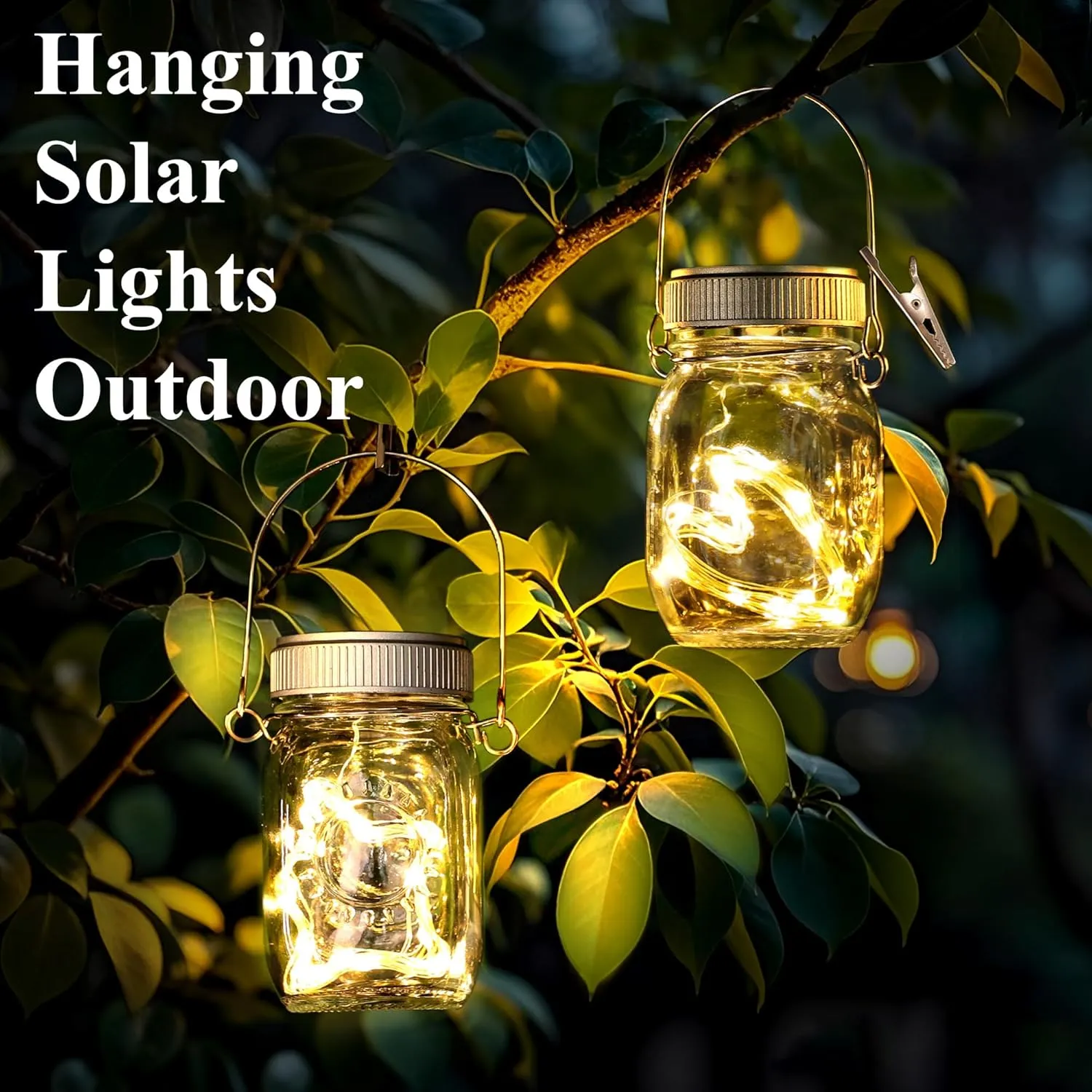 Mlambert 8 Pack Outdoor Solar Lanterns, Waterproof Hanging Mini Mason Jar Solar Lights for Backyard Garden Yard Patio Tree Decoration, Warm White