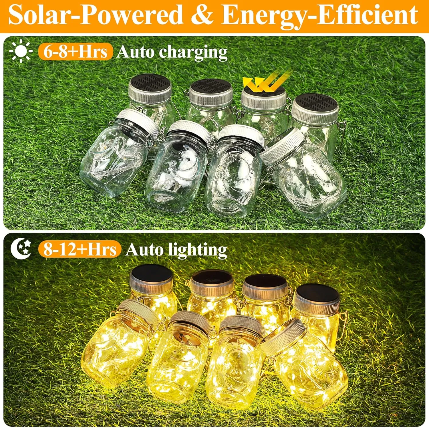 Mlambert 8 Pack Outdoor Solar Lanterns, Waterproof Hanging Mini Mason Jar Solar Lights for Backyard Garden Yard Patio Tree Decoration, Warm White