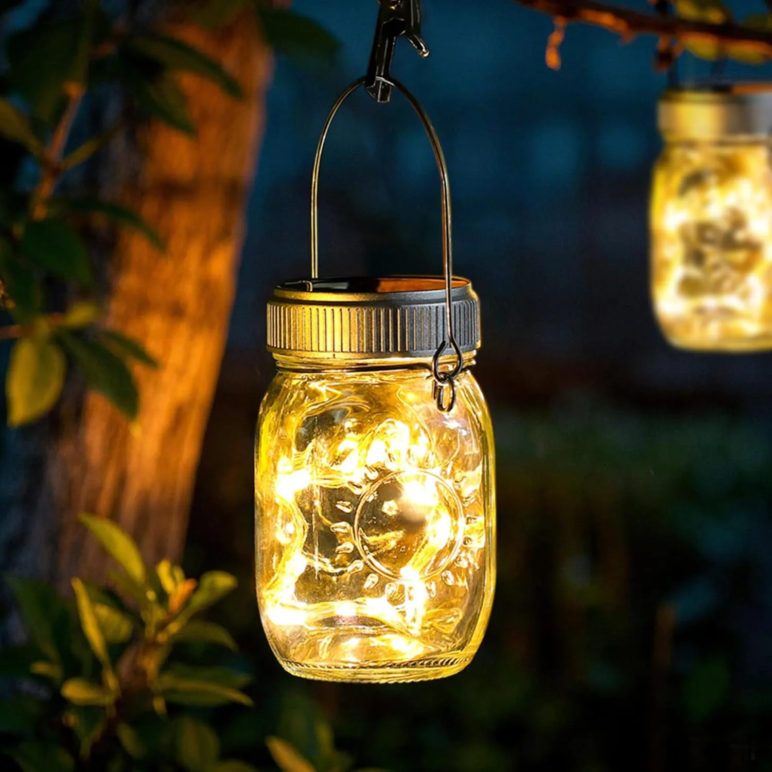 Mlambert 8 Pack Outdoor Solar Lanterns, Waterproof Hanging Mini Mason Jar Solar Lights for Backyard Garden Yard Patio Tree Decoration, Warm White