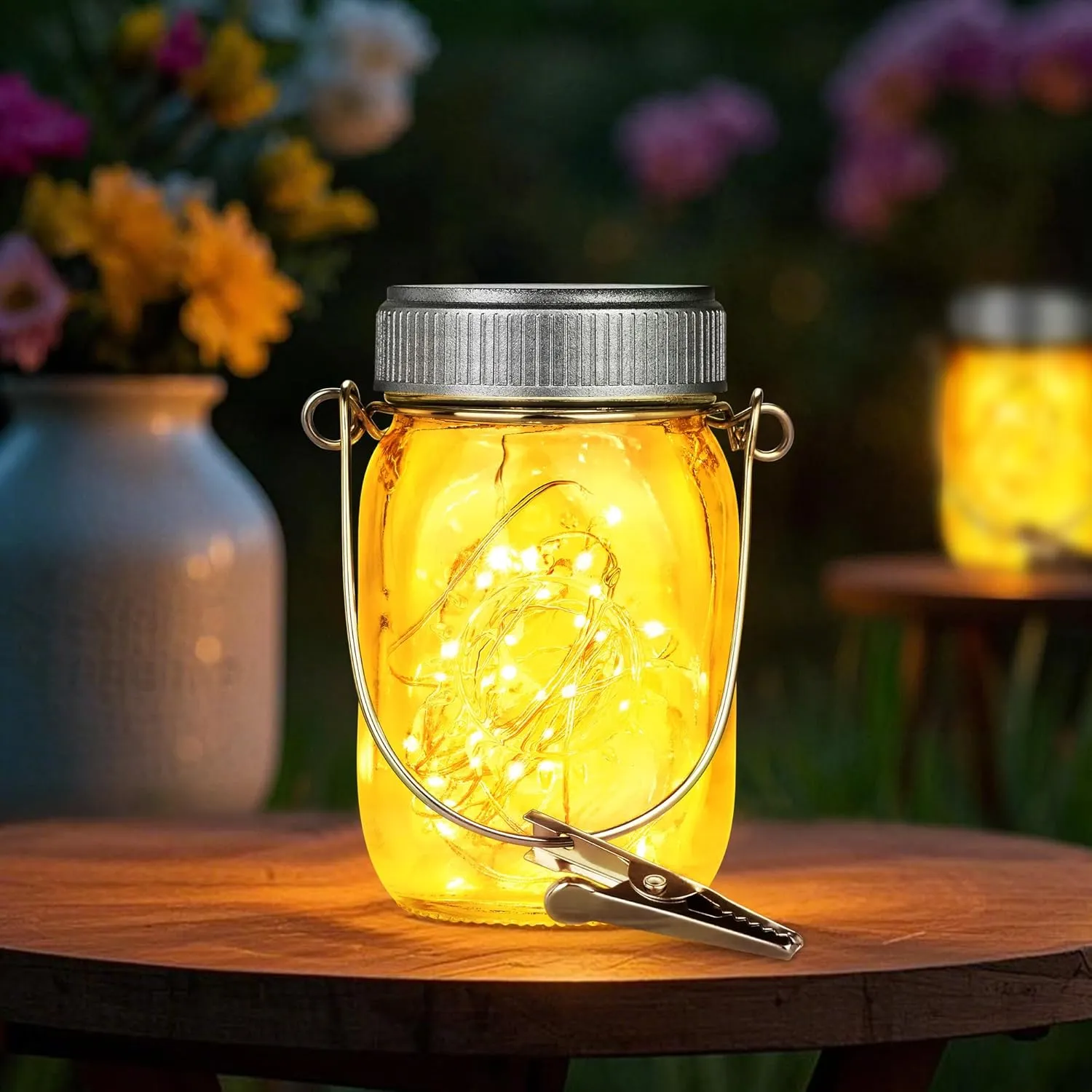 Mlambert 8 Pack Outdoor Solar Lanterns, Waterproof Hanging Mini Mason Jar Solar Lights for Backyard Garden Yard Patio Tree Decoration, Warm White