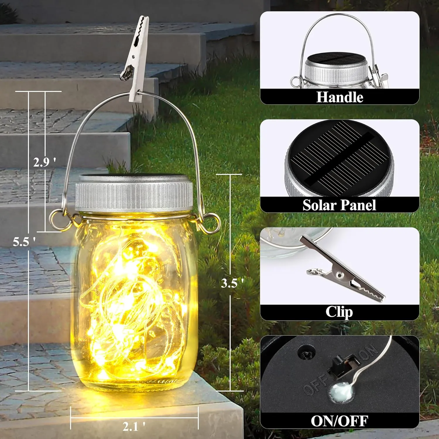 Mlambert 8 Pack Outdoor Solar Lanterns, Waterproof Hanging Mini Mason Jar Solar Lights for Backyard Garden Yard Patio Tree Decoration, Warm White