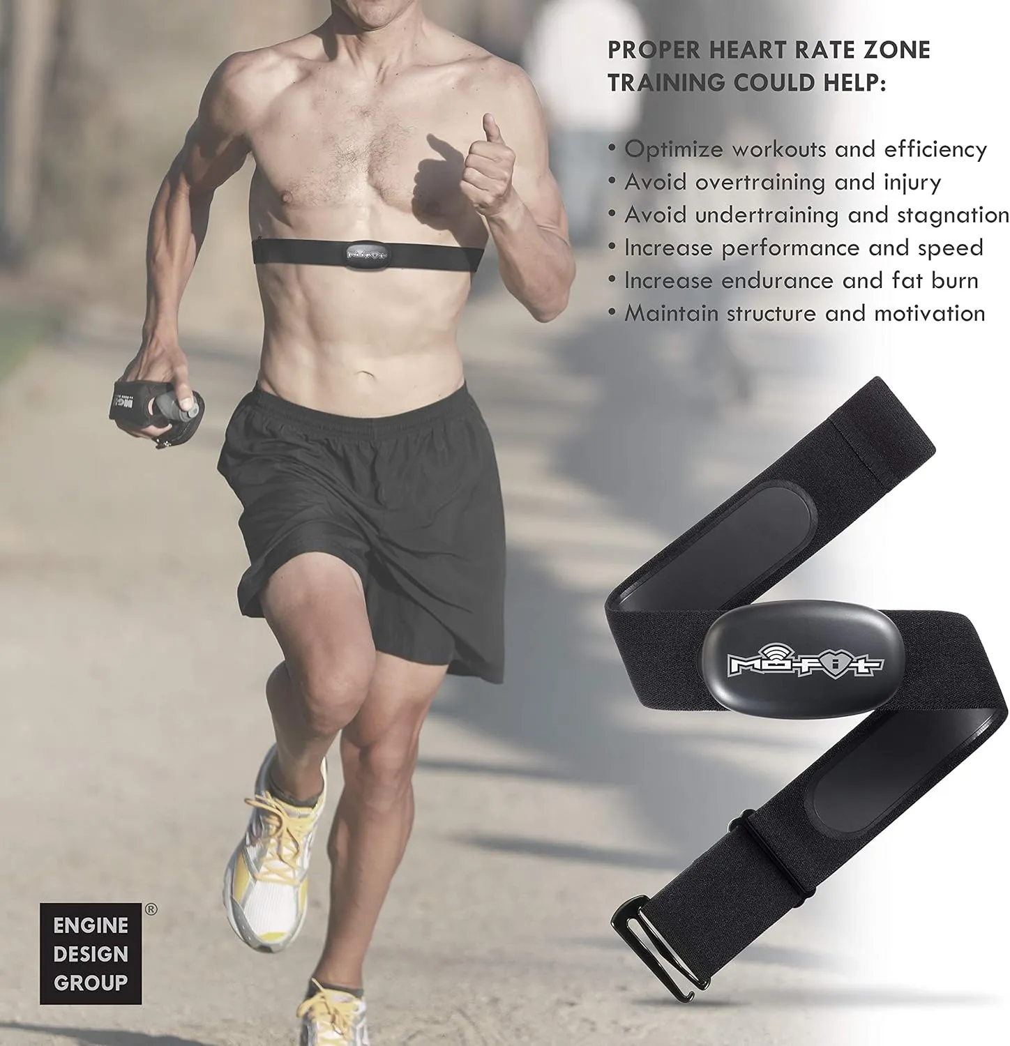 Mo-Fit Heart Rate Monitor Chest Strap for Garmin, Apple, Android, Peloton, Zwift, Strava, ANT  and Most Bluetooth 4.0 Enabled Fitness Devices