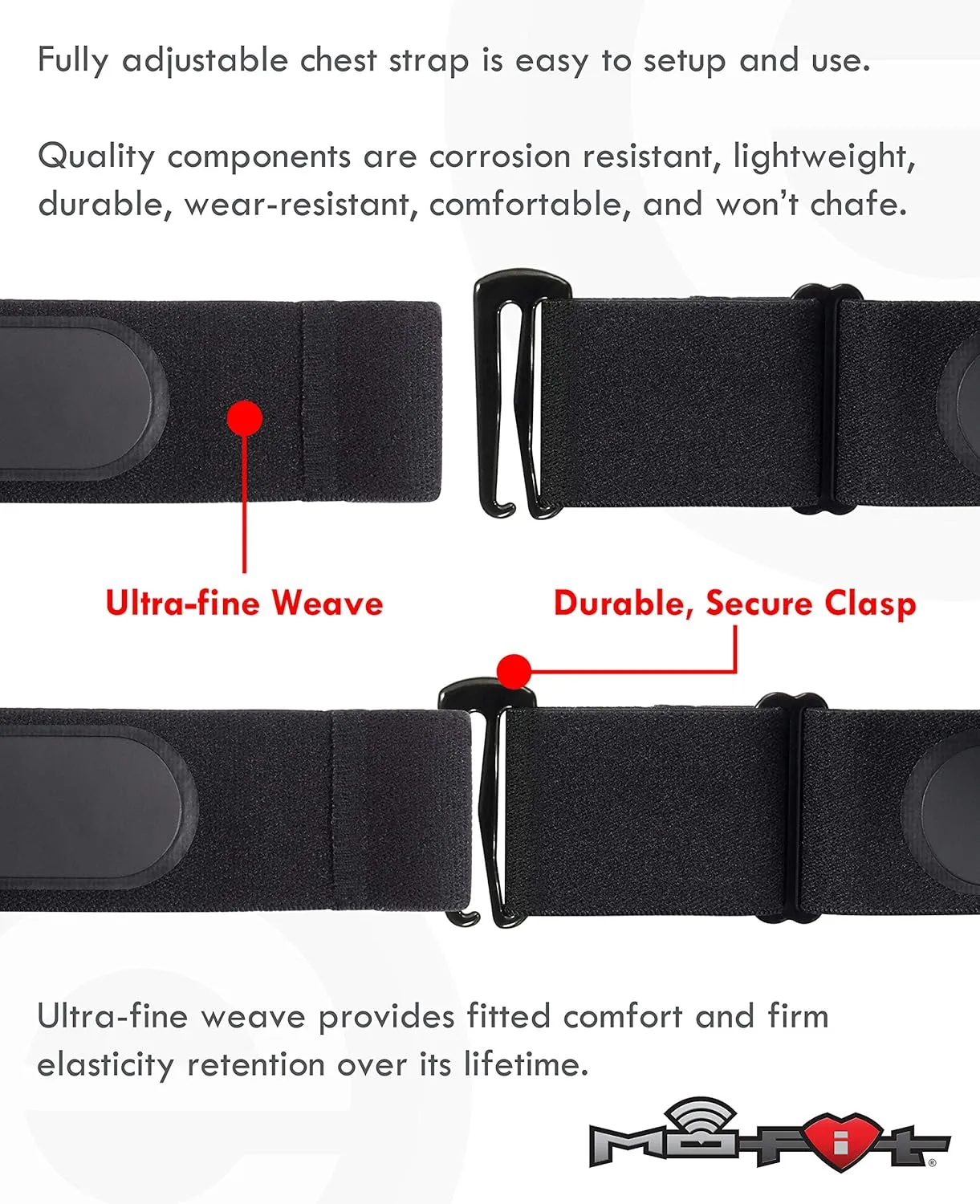 Mo-Fit Heart Rate Monitor Chest Strap for Garmin, Apple, Android, Peloton, Zwift, Strava, ANT  and Most Bluetooth 4.0 Enabled Fitness Devices