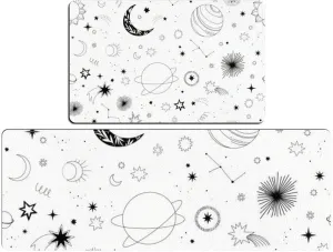 Modern hand drawn cosmos and planets stars sun comets Universe line dr Kitchen Rugs Sets of 2 Non Slip Washable Kitchen Mats for Floor 2 Piece Kitchen Sink Rug Runner Long Bathroom Rug Sets 2 Piece
