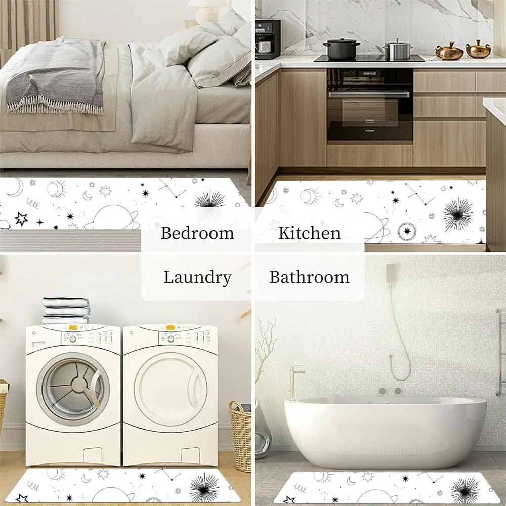 Modern hand drawn cosmos and planets stars sun comets Universe line dr Kitchen Rugs Sets of 2 Non Slip Washable Kitchen Mats for Floor 2 Piece Kitchen Sink Rug Runner Long Bathroom Rug Sets 2 Piece