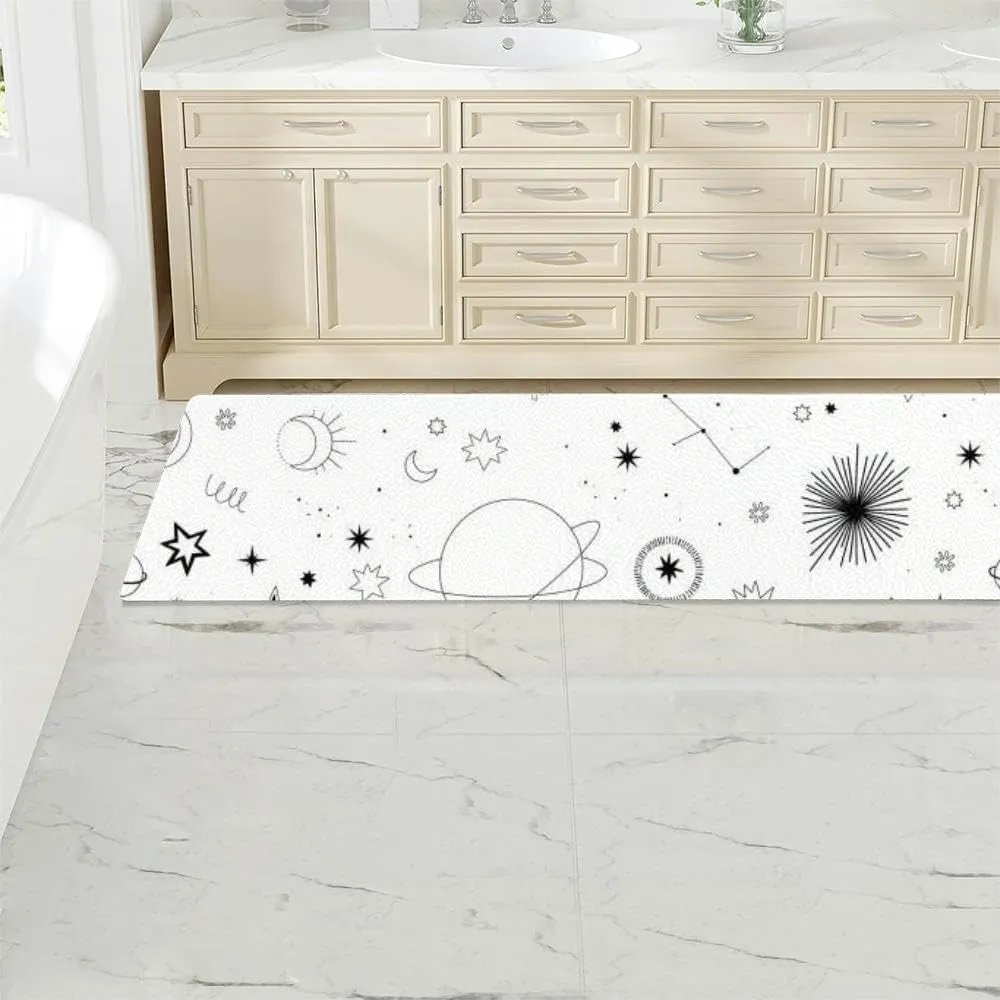 Modern hand drawn cosmos and planets stars sun comets Universe line dr Kitchen Rugs Sets of 2 Non Slip Washable Kitchen Mats for Floor 2 Piece Kitchen Sink Rug Runner Long Bathroom Rug Sets 2 Piece