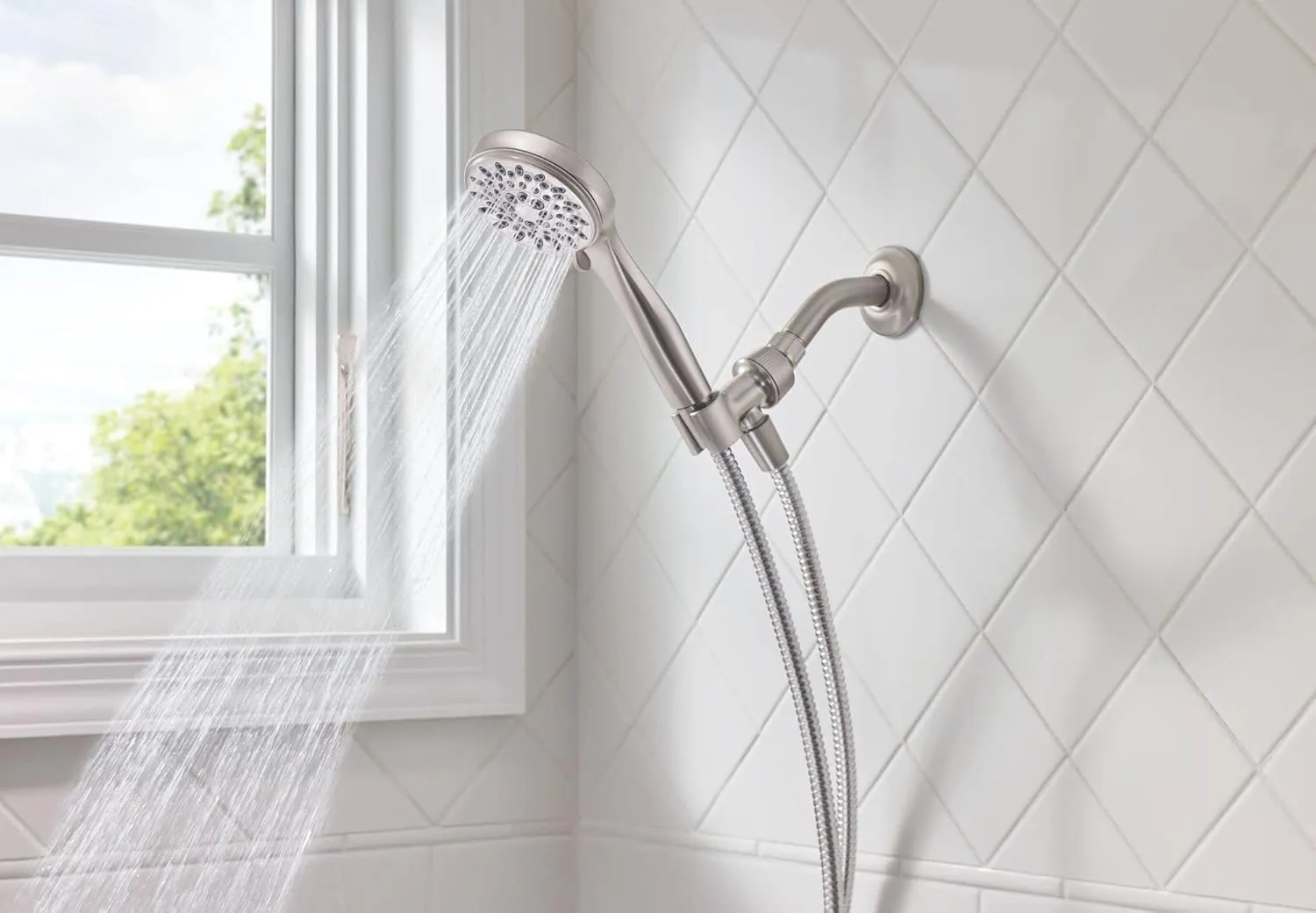 Moen 20091SRN 5-Setting Hand Held Brushed Nickel Spot Resist Shower Head, 2.5 GPM