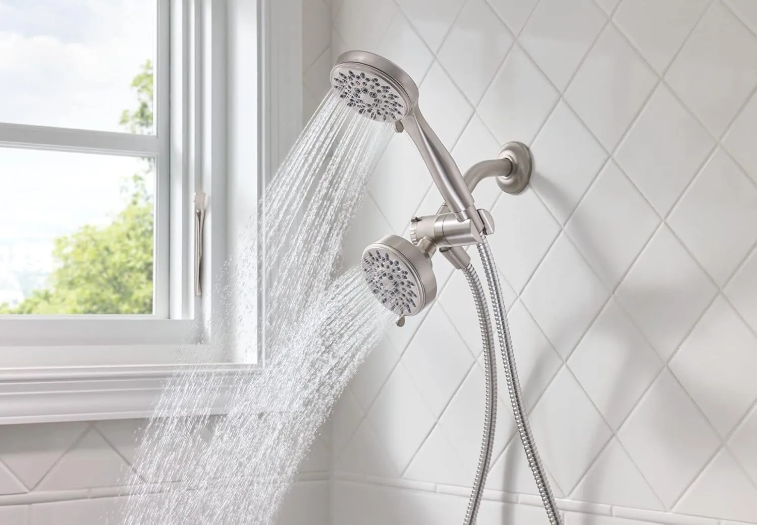 Moen Ignite Brushed Nickel Five-Function 3-3/4" Diameter 5-Function Shower Spray Head with Handheld Showerhead, 20016SRN