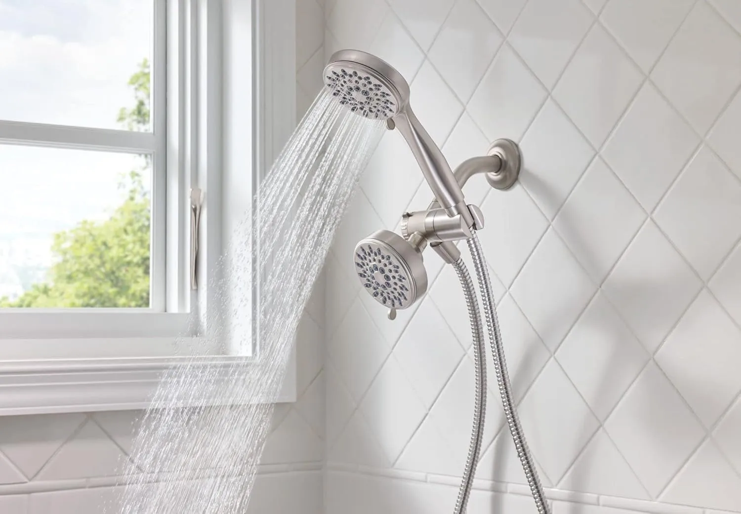 Moen Ignite Brushed Nickel Five-Function 3-3/4" Diameter 5-Function Shower Spray Head with Handheld Showerhead, 20016SRN