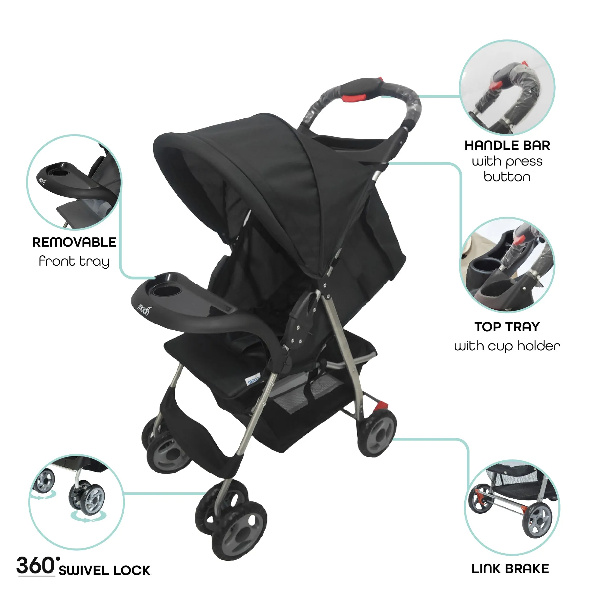 Moon -  Bezik One Fold Stroller  - Black