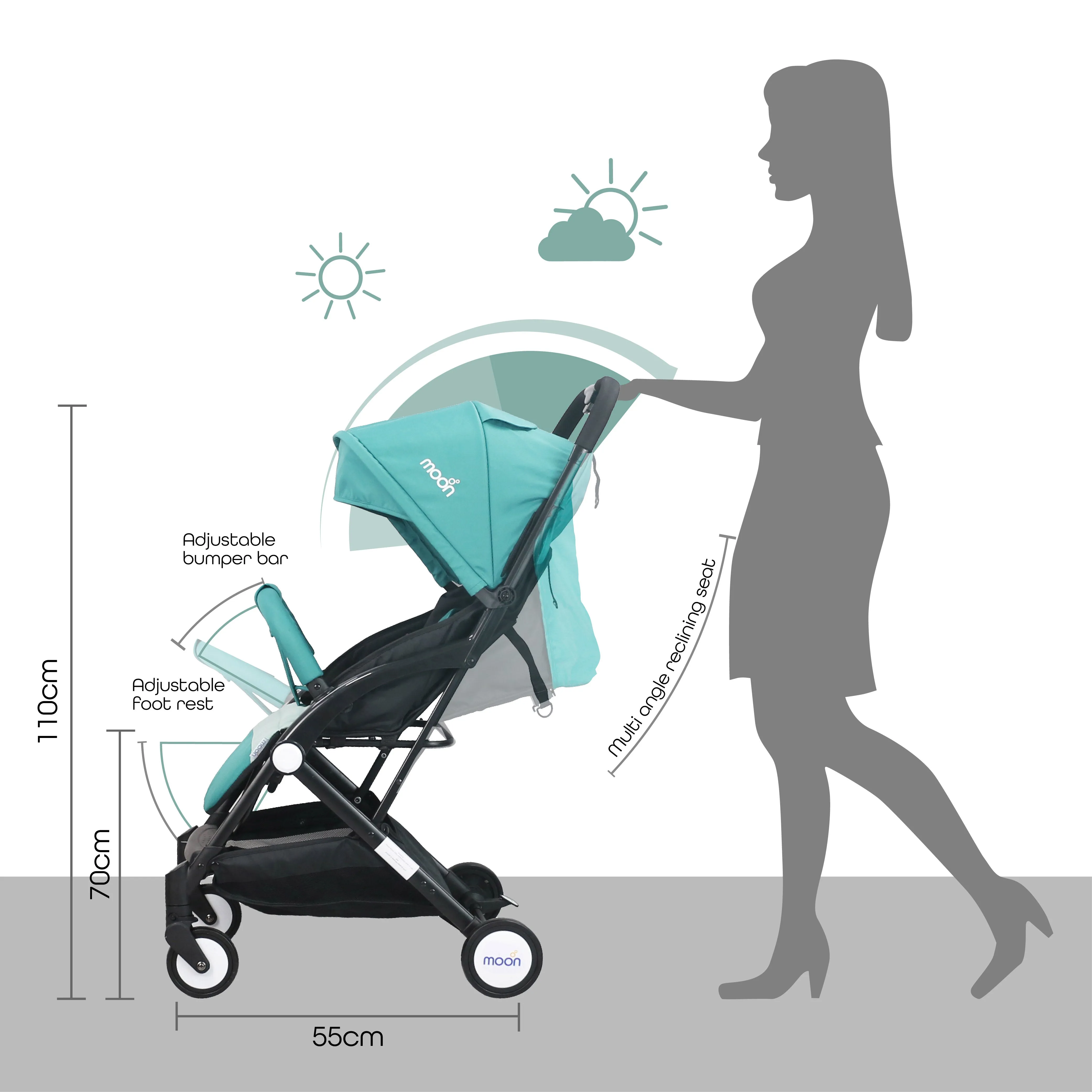 Moon - Travel-Lite  - Cabin Stroller - Blue