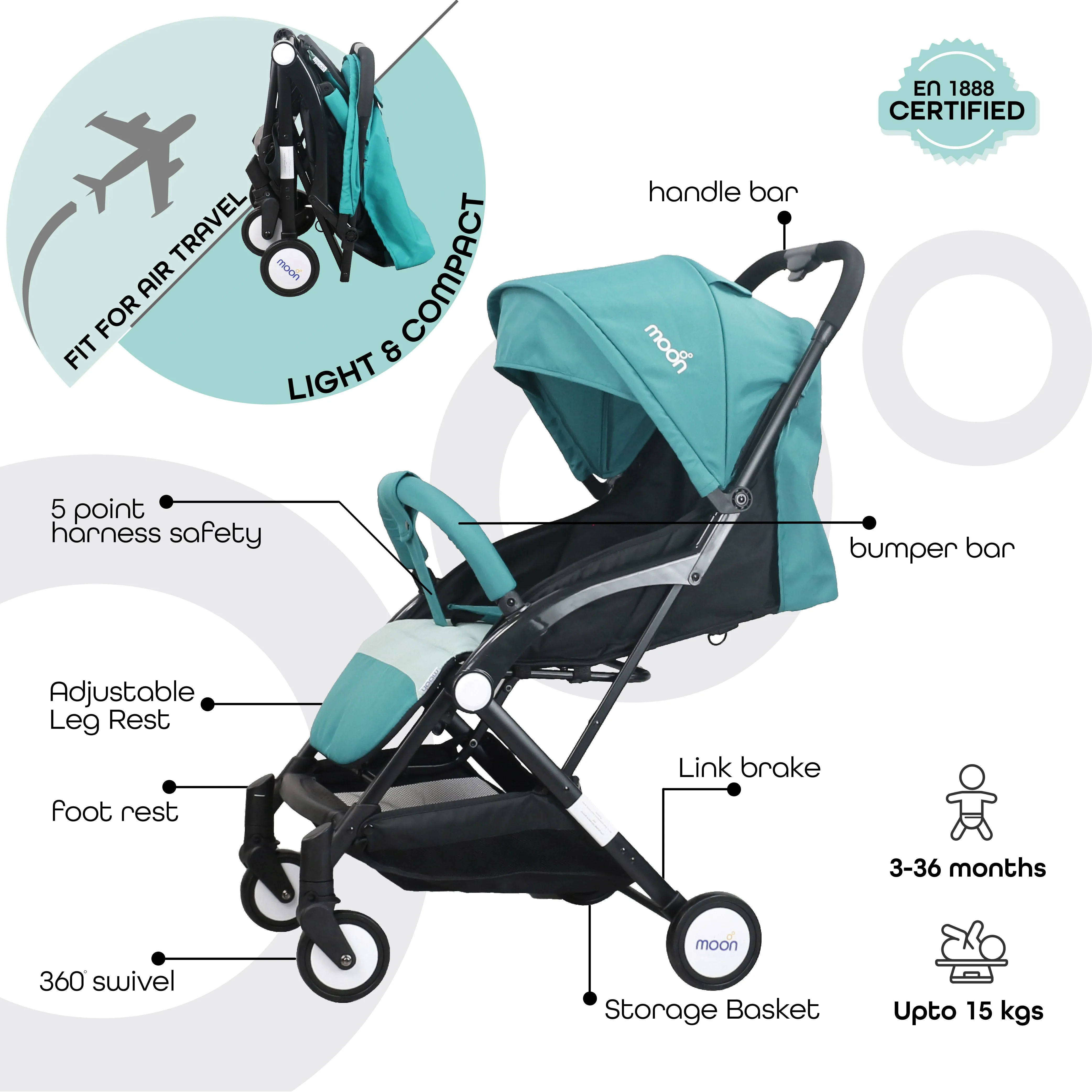 Moon - Travel-Lite  - Cabin Stroller - Blue