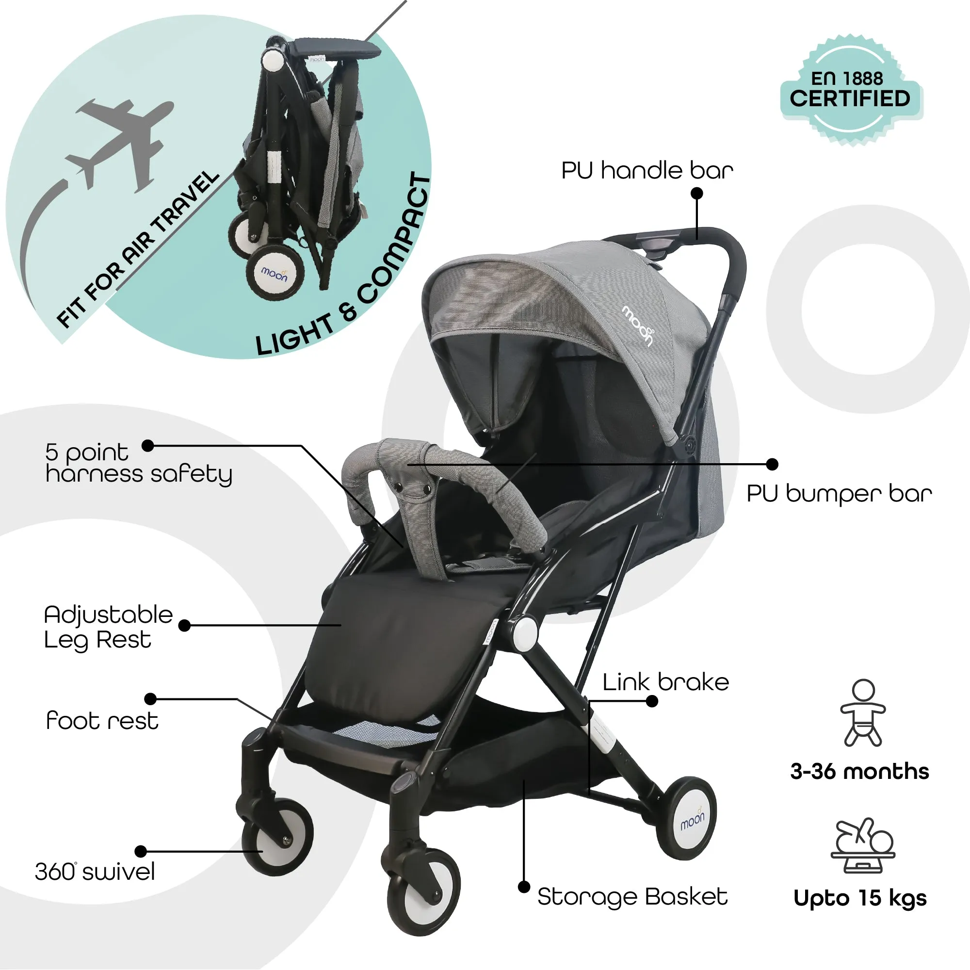 Moon - Travel-Lite  - Cabin Stroller - Grey