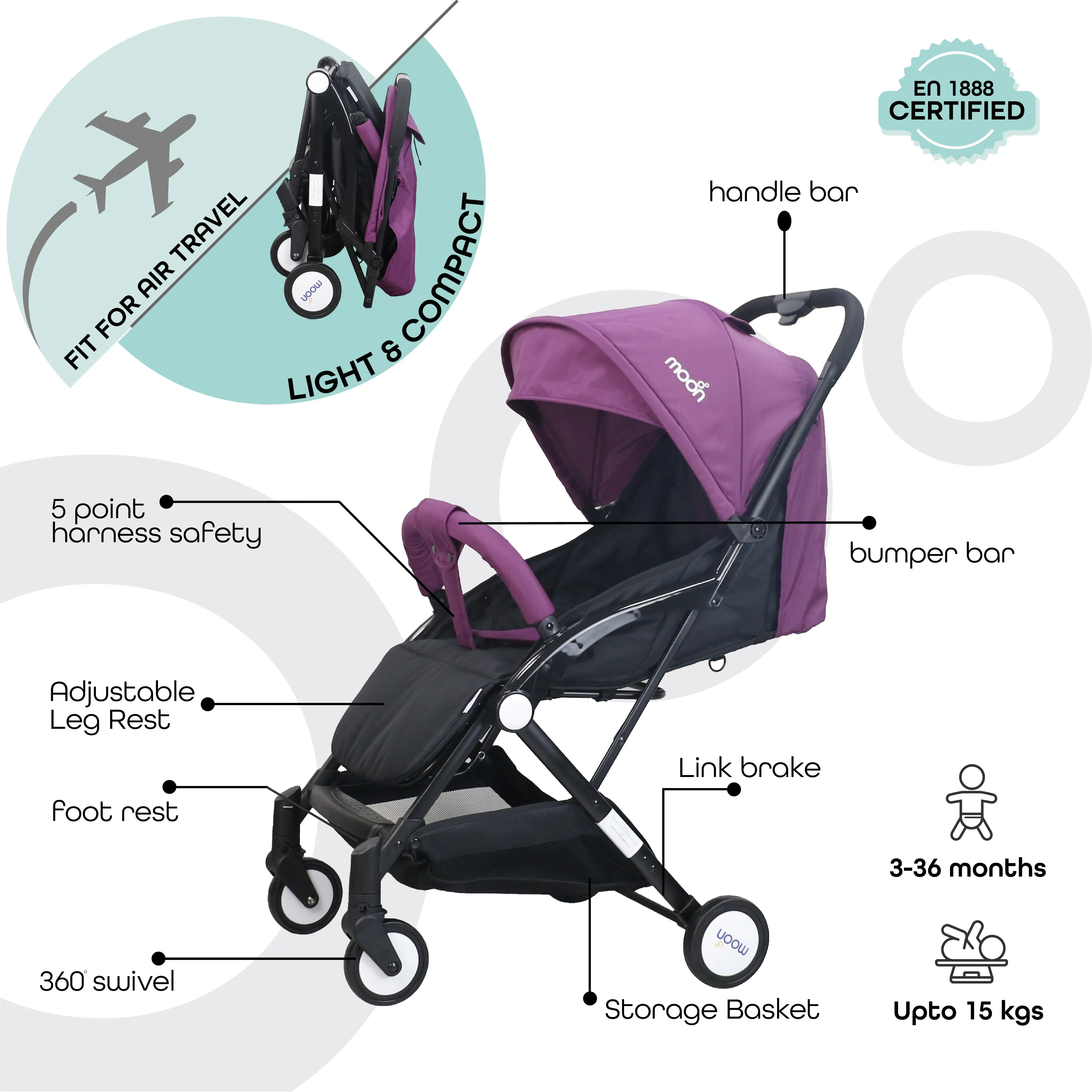 Moon - Travel-Lite  - Cabin Stroller - Purple