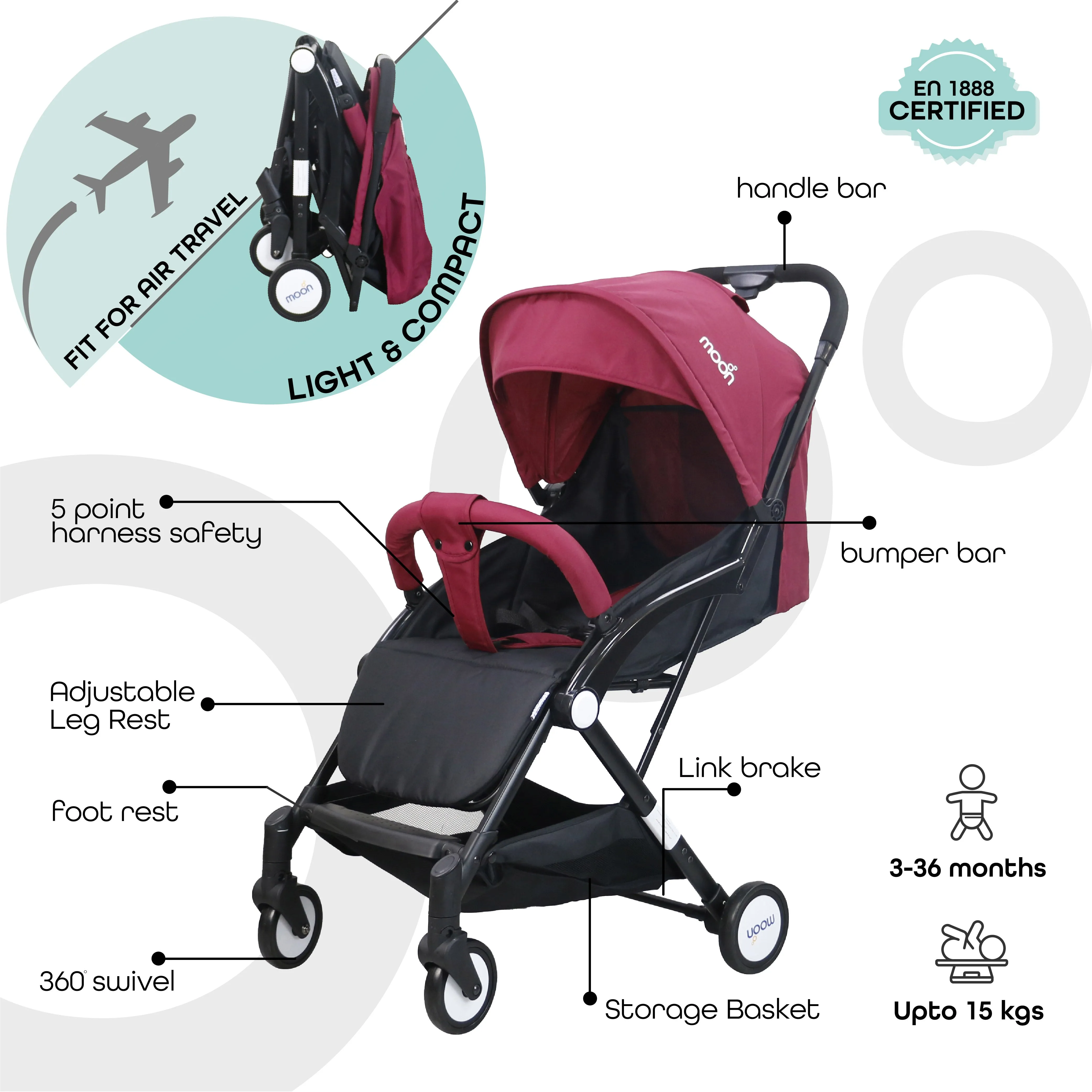 Moon - Travel-Lite  - Cabin Stroller - Red