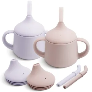 Moonkie Silicone Baby Sippy Cups | 3 Stages Training Cup Straw Cup for Infants Toddlers and Kid | 4 oz 2Pack