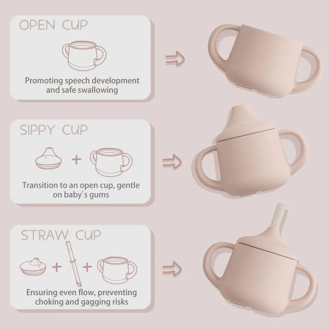 Moonkie Silicone Baby Sippy Cups | 3 Stages Training Cup Straw Cup for Infants Toddlers and Kid | 4 oz 2Pack