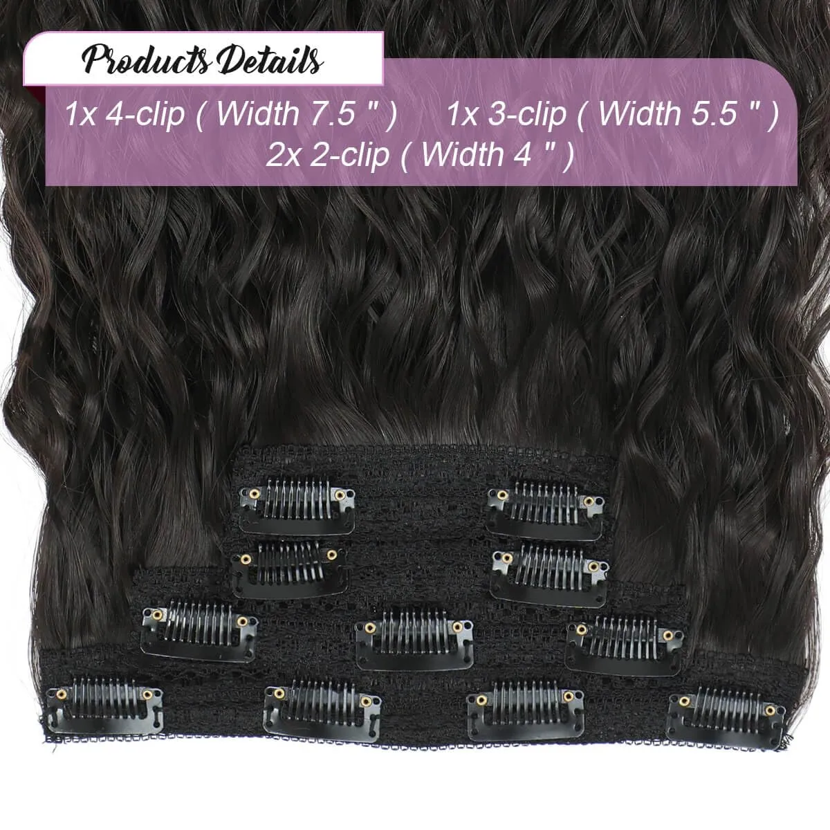 MORICHY Clip in Hair Extensions Clip ins 16'' Wavy Curly Invisible Soft Lace 4PCS Seamless Clip in Hair Extensions Dark Brown Synthetic Hairpieces for Women