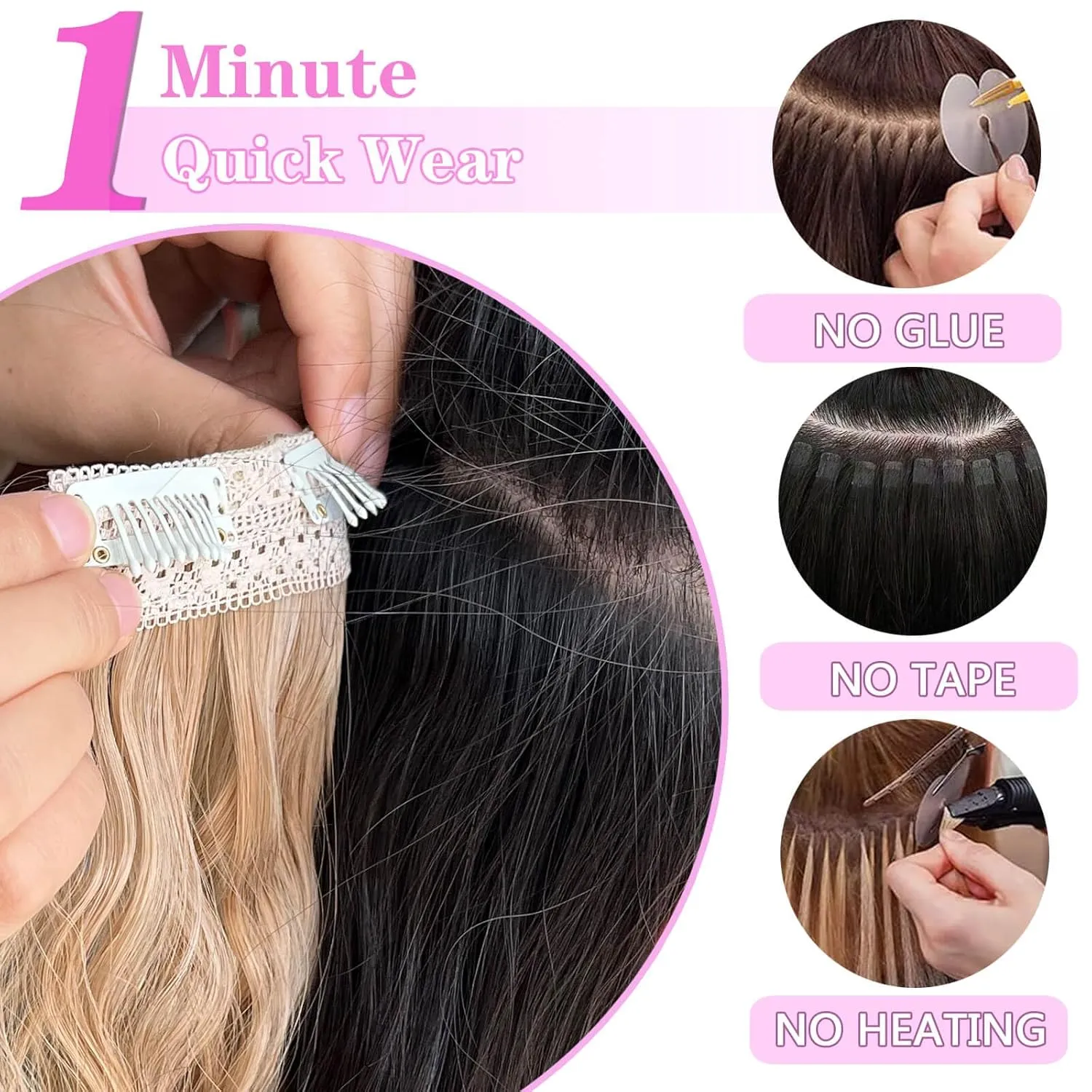 MORICHY Clip in Hair Extensions Clip ins 16'' Wavy Curly Invisible Soft Lace 4PCS Seamless Clip in Hair Extensions Dark Brown Synthetic Hairpieces for Women