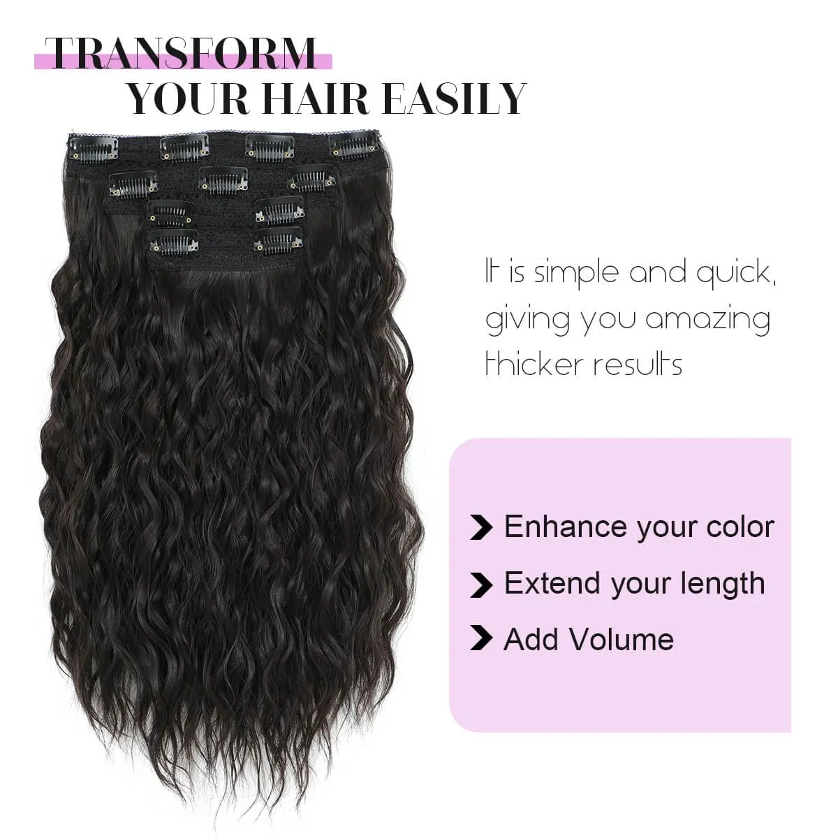 MORICHY Clip in Hair Extensions Clip ins 16'' Wavy Curly Invisible Soft Lace 4PCS Seamless Clip in Hair Extensions Dark Brown Synthetic Hairpieces for Women