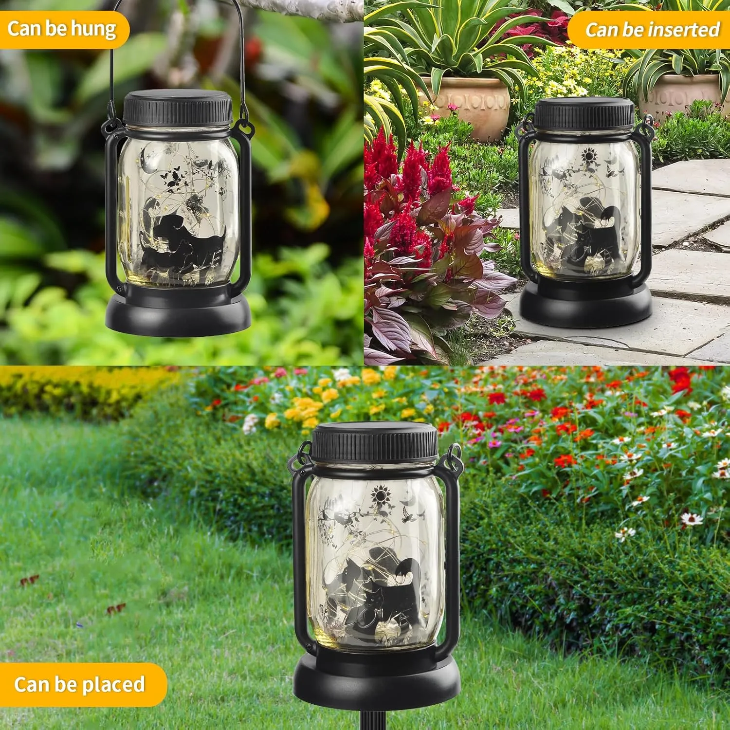 Mother‘s Day Gift Solar Lantern Cat and Dog Solar Garden Lights, Cat Gift for Women for Mother/Grandma/Women, Dog Lover Garden Yard , Pet lamp Decor,Waterproof Mom Lanterns