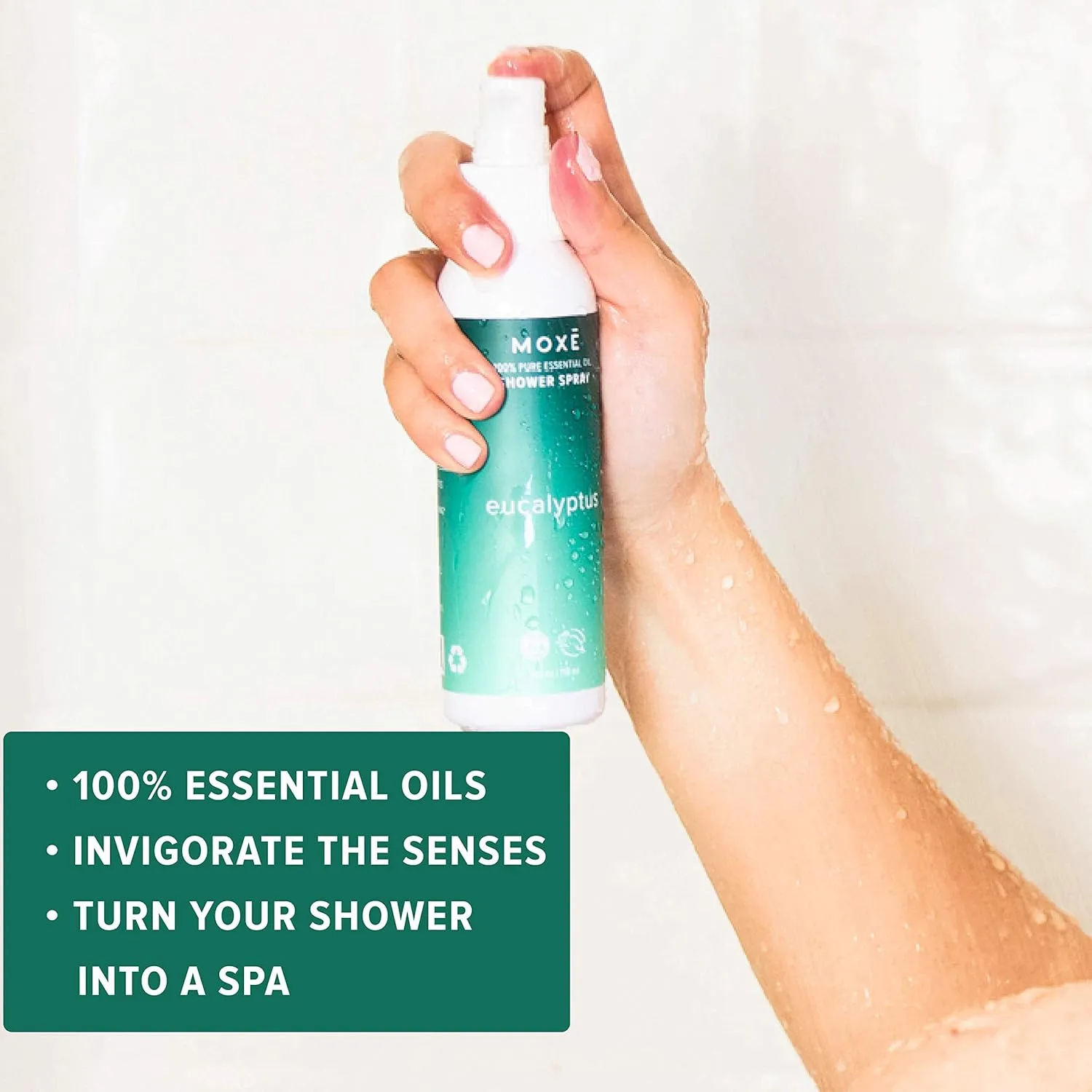 MOXE Eucalyptus Oil Shower Mist, Spa Steam Spray, Certified Natural 100% Essential Oils, Made in USA, Aromatherapy, Sinus Congestion Relief, Tension Relief (4oz)