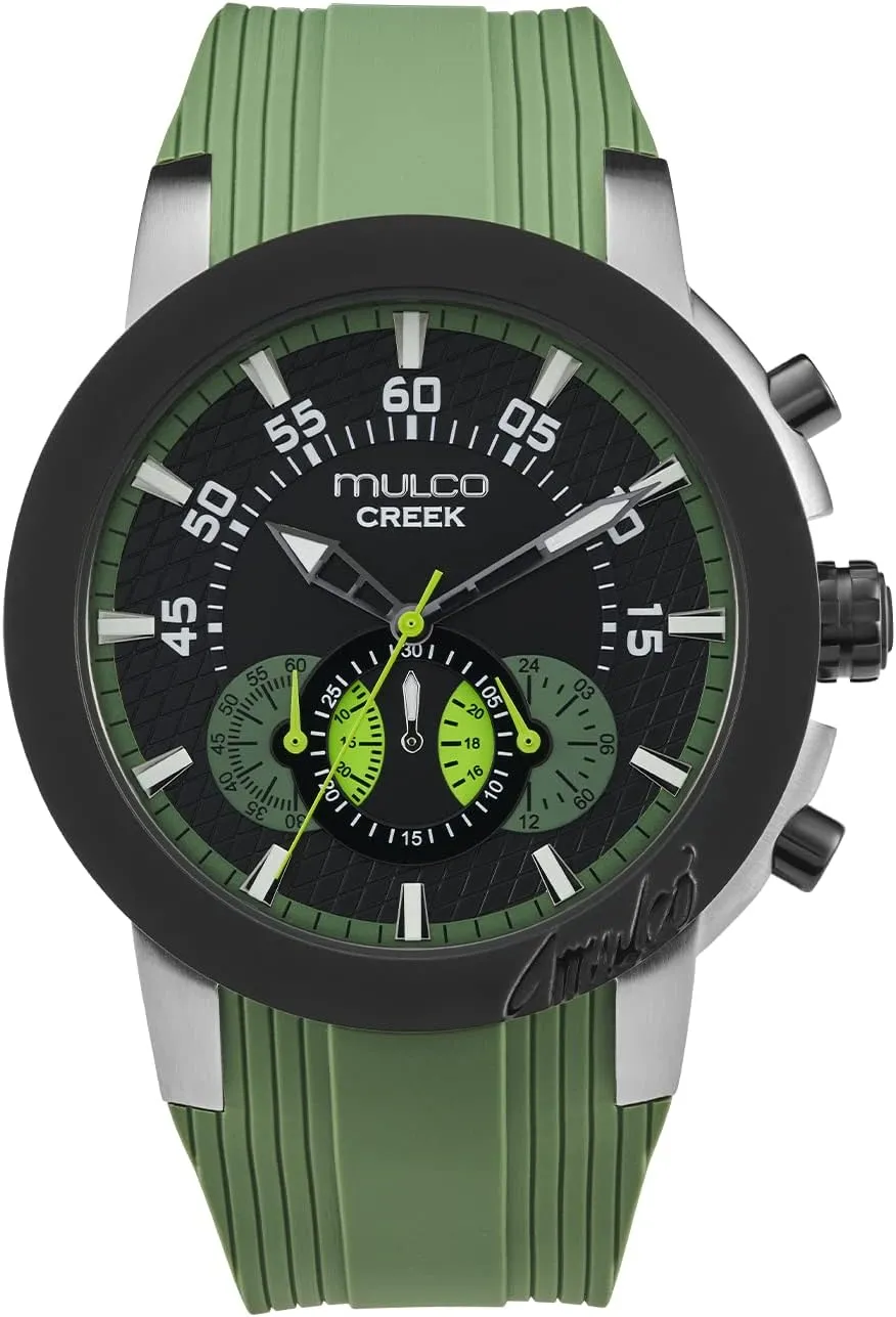 MULCO Watches for Men, Creek Stainless Steel Case with White Wrist Silicone Band, Quartz Multifunctional Movement Large Face Premium Analog Display-Luxury Sport Watch -100m, Waterproof