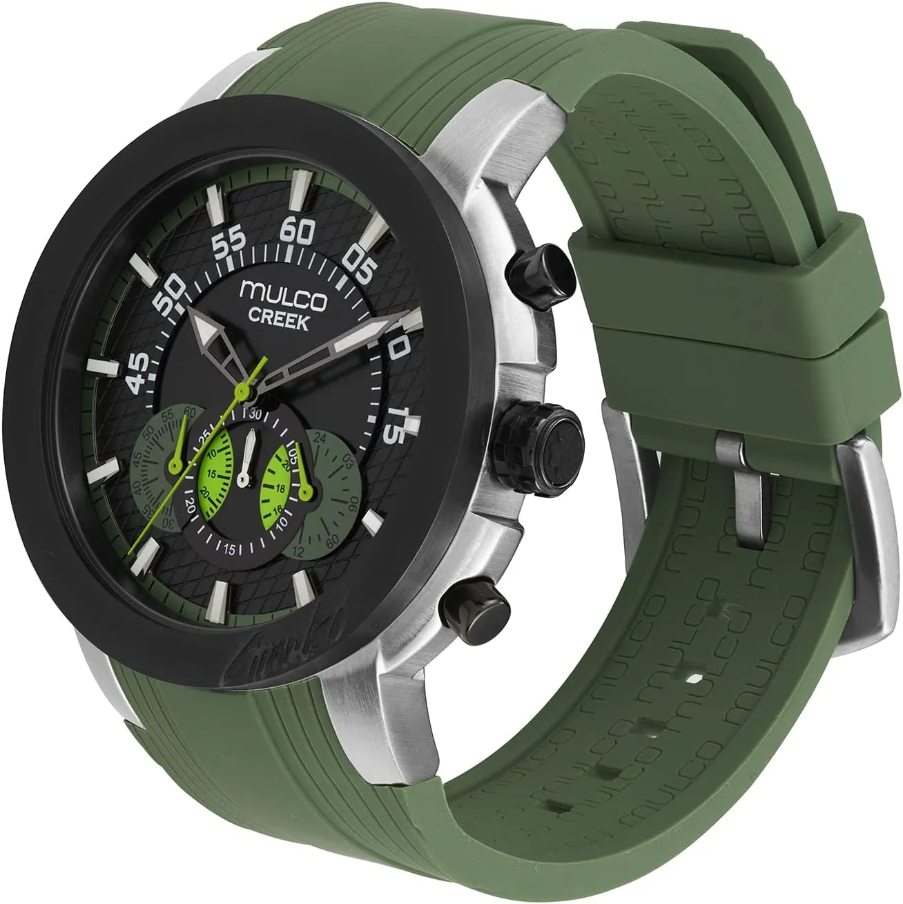 MULCO Watches for Men, Creek Stainless Steel Case with White Wrist Silicone Band, Quartz Multifunctional Movement Large Face Premium Analog Display-Luxury Sport Watch -100m, Waterproof