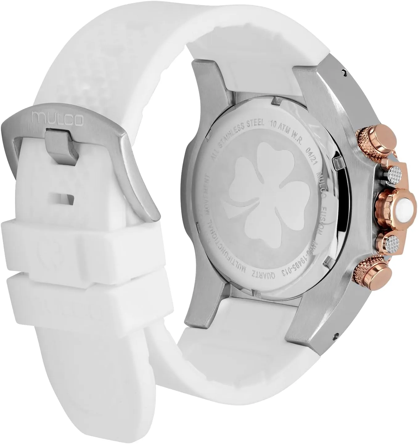 MULCO Watches for Women-Blue Marine, Silver Stainless Steel Case with Silicone Wrist Band, Quartz Multifunction Movement,Large Analog Display, Crystal Stones & Rose Gold Accents, 100m Waterproof