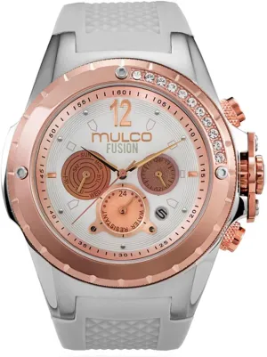 MULCO Watches for Women-Blue Marine, Silver Stainless Steel Case with Silicone Wrist Band, Quartz Multifunction Movement,Large Analog Display, Crystal Stones & Rose Gold Accents, 100m Waterproof