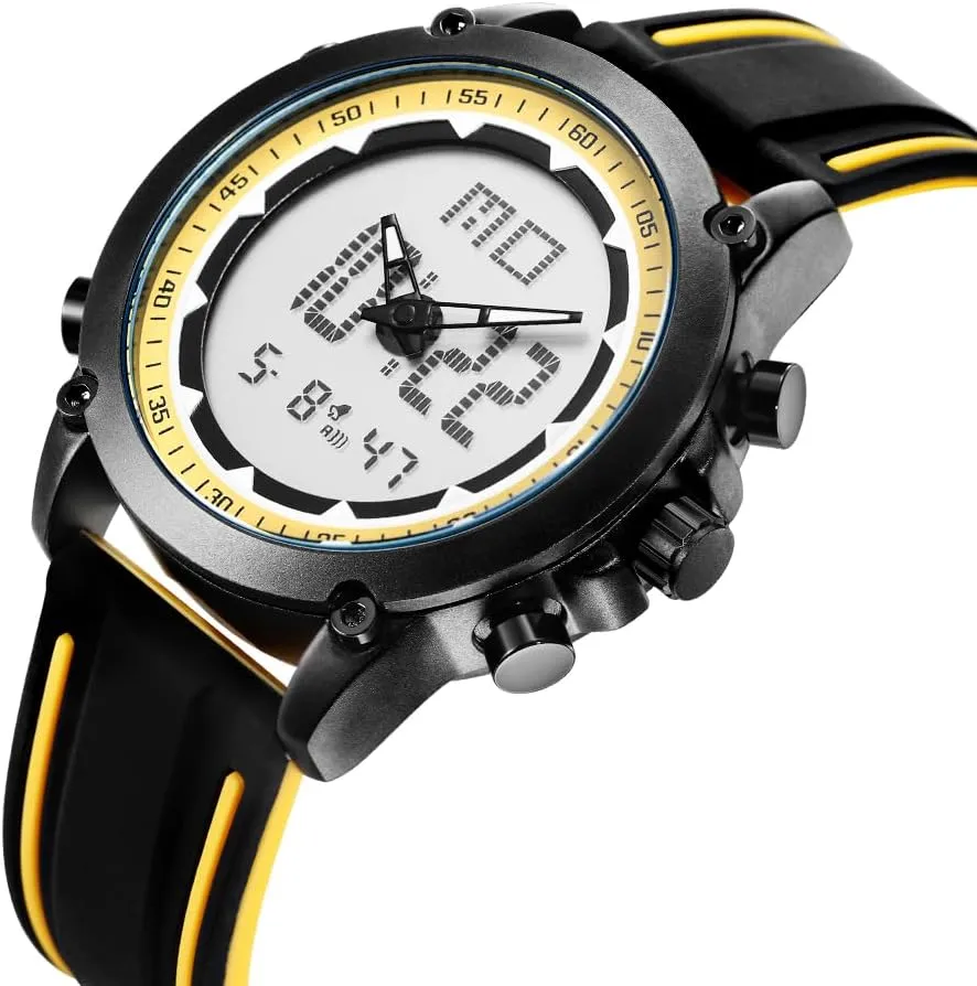 Multifunction Men's Sports Waterproof Digital Watch Silicone Strap Wrist Watches for Men with Back Ligh/Alarm/Chronograph