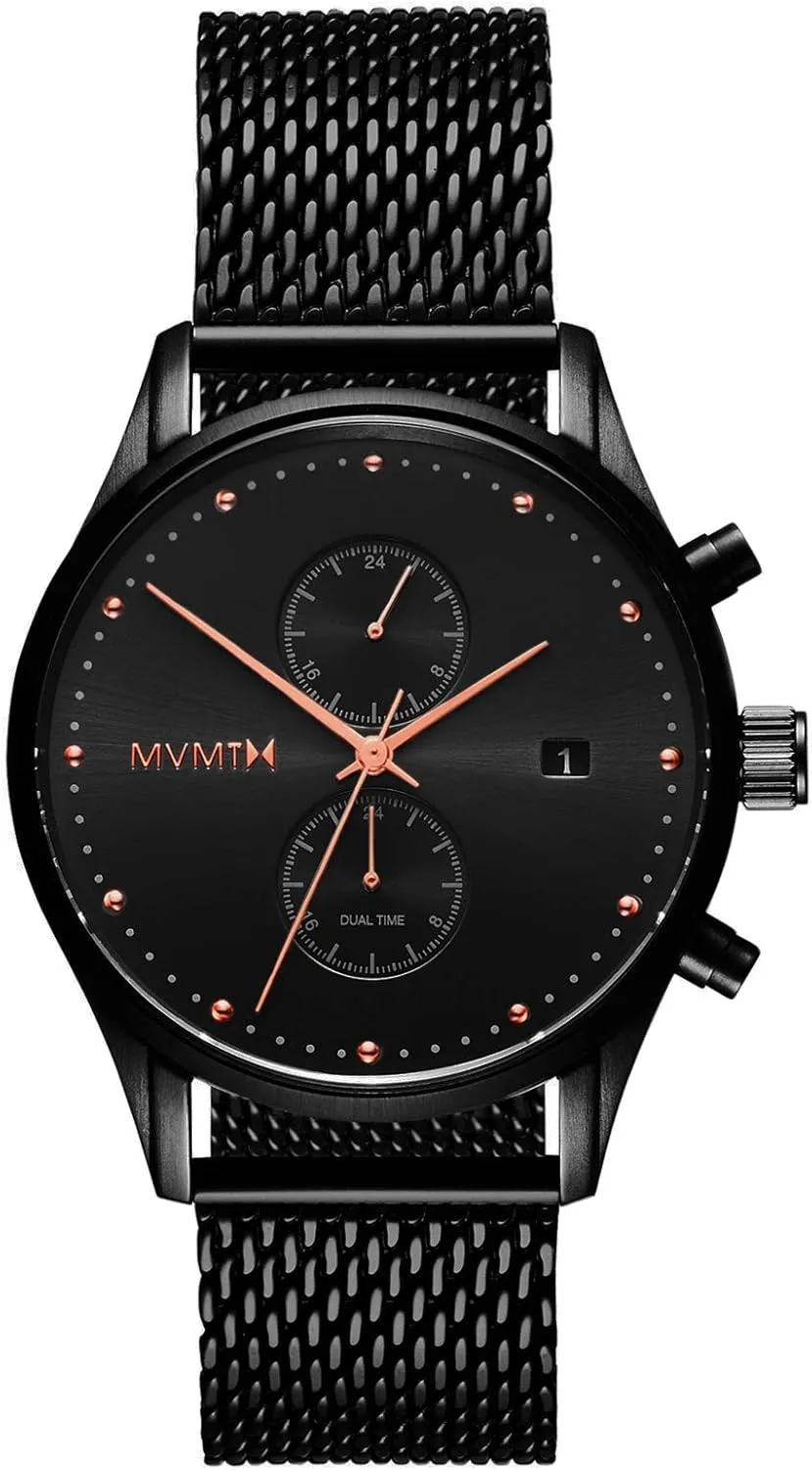 MVMT Voyager Dual Timezone Watch - Men’s Stainless Steel Analog Timepiece - Stainless Steel Watch for Men - Waterproof 10 ATM/100 Meters Men’s Watch - Thin Interchangeable Leather Watch Bands - 42mm