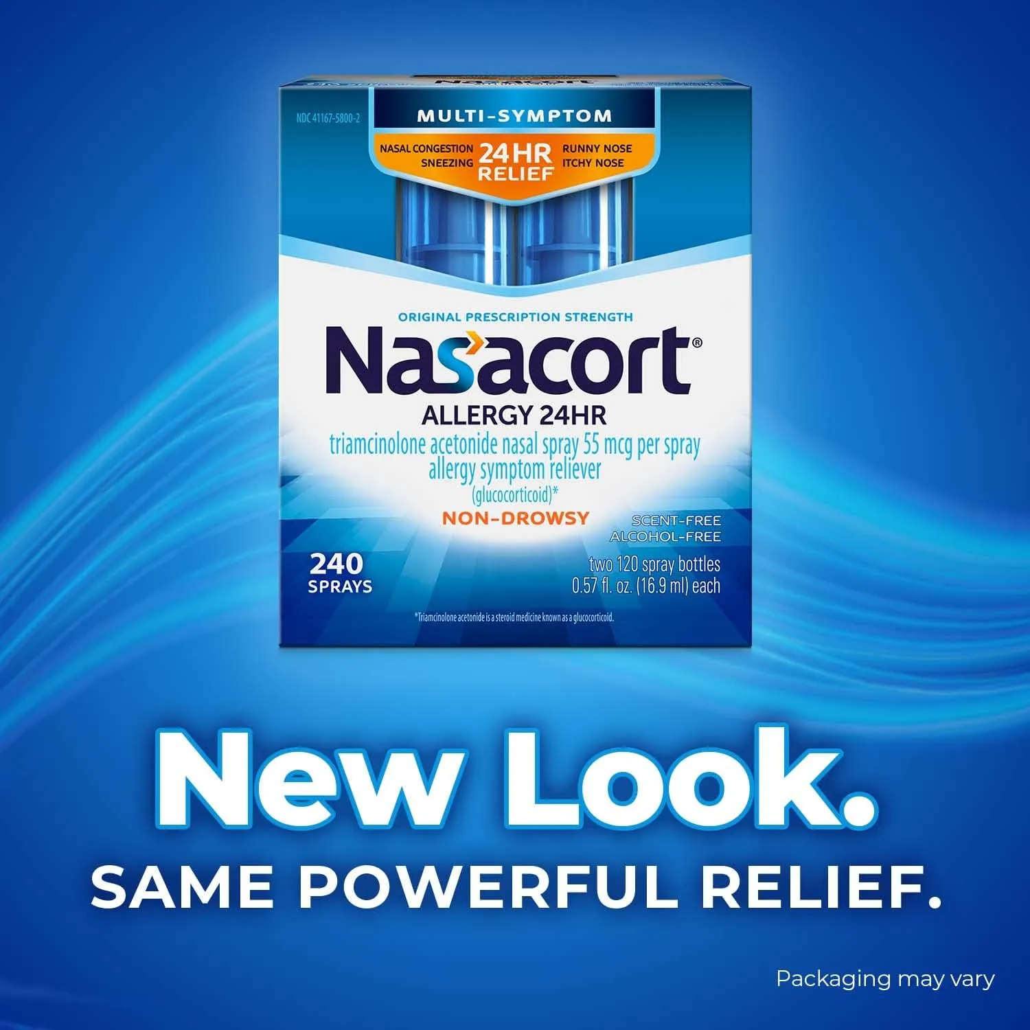 Nasacort 24HR Allergy Nasal Spray for Adults, Non-drowsy & Alcohol Free, 240 Sprays, 0.57 fl.oz. 2Ct