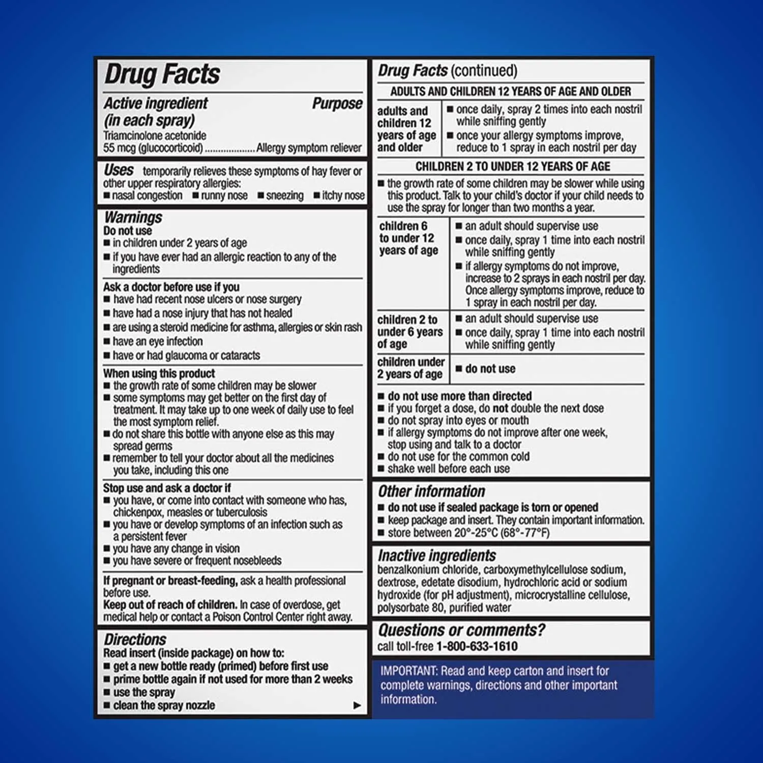 Nasacort 24HR Allergy Nasal Spray for Adults, Non-drowsy & Alcohol Free, 240 Sprays, 0.57 fl.oz. 2Ct