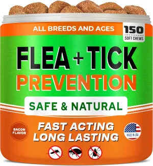Natural Flea & Tick Prevention for Dogs Chewable Tablets - Flea & Tick Control Supplement - Oral Flea Pills for Dogs - All Breeds and Ages - Soft Chews Made in USA
