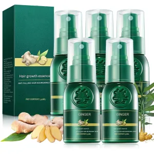 Natural Ginger Oil for Hair Growth - Strengthening Scalp Treatment for All Hair Types, Herbal Extract for Thicker, Healthier Hair,Green Hair Oil,Men and Women,5pcs