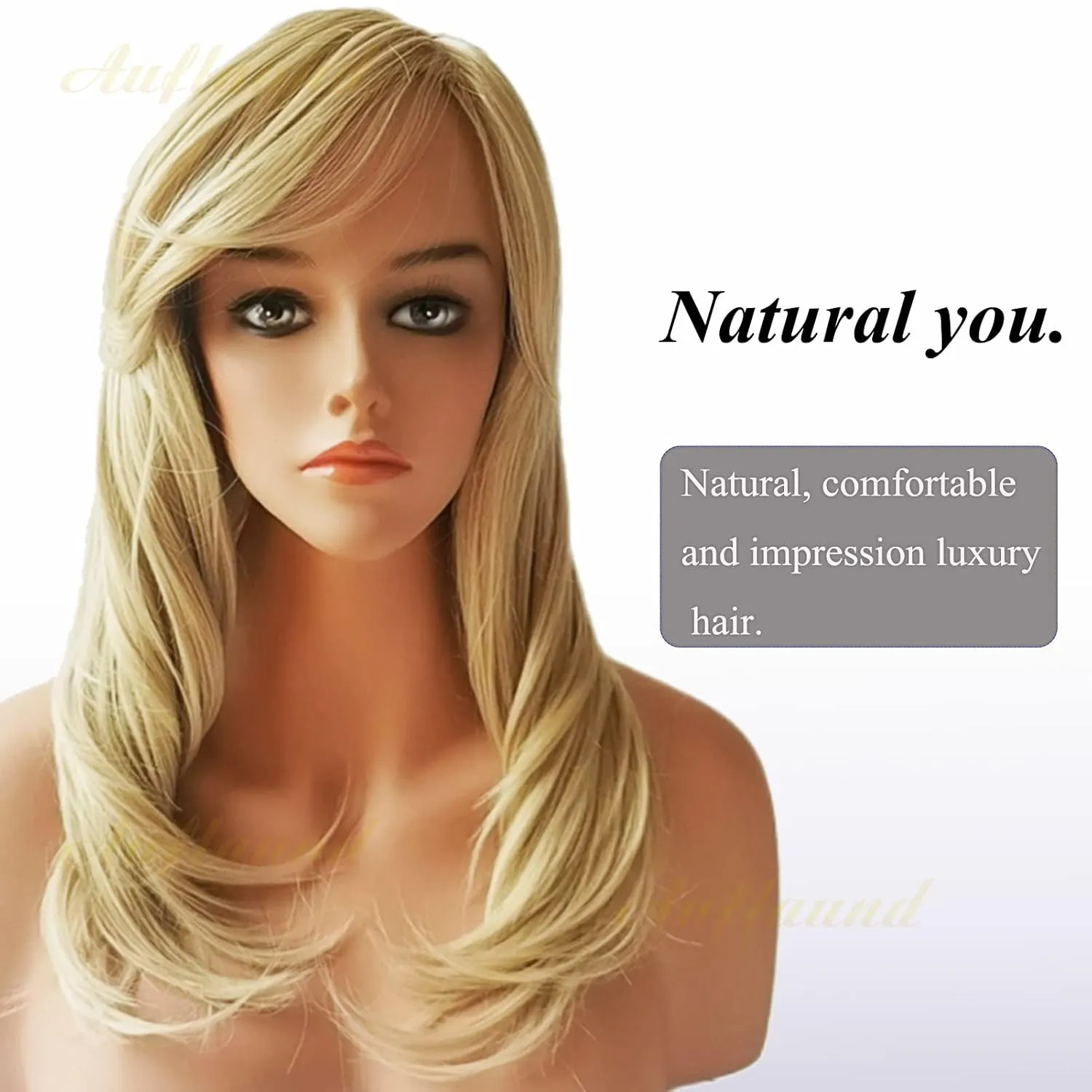 Natural Ombre Blonde Curly Wigs Shoulder Length Long Wavy Blonde Hair Wigs With Darker Root For Women   Wig Cap