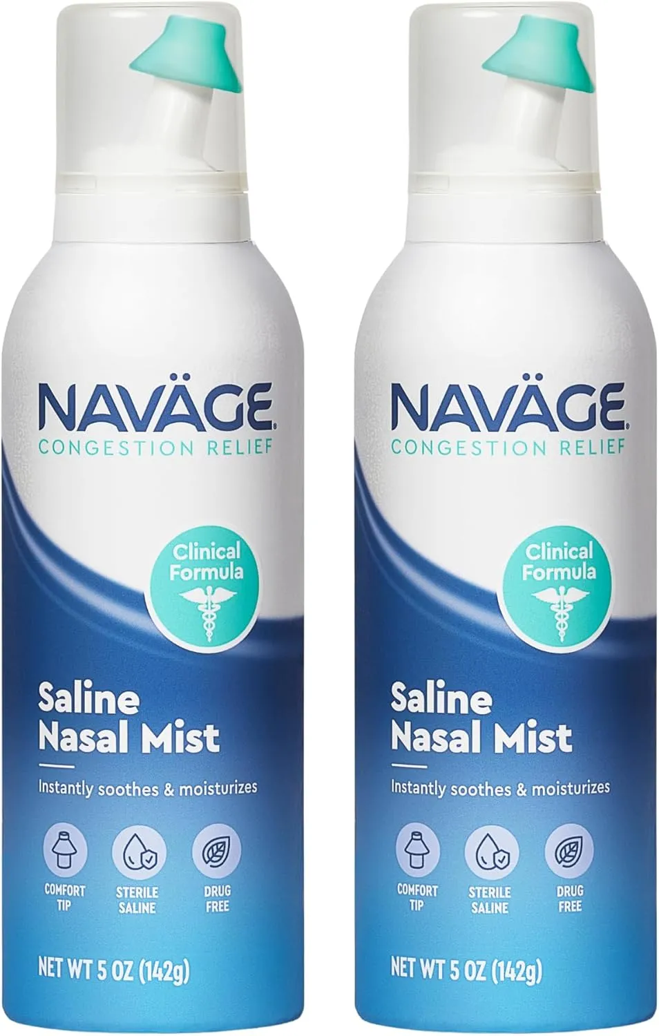 Navage Saline Nasal Mist Clinical Formula Extra Comfort Drug-Free Hydration and Congestion Relief – Sterile Saline Spray for Sensitive Noses 2 Pack