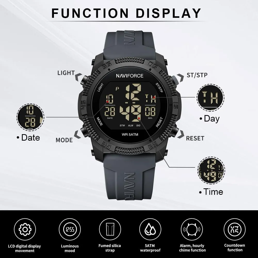 NAVIFORCE Men Sports Waterproof Digital Watches with Stopwatch Alarm Rubber Strap Wristwatch for Women
