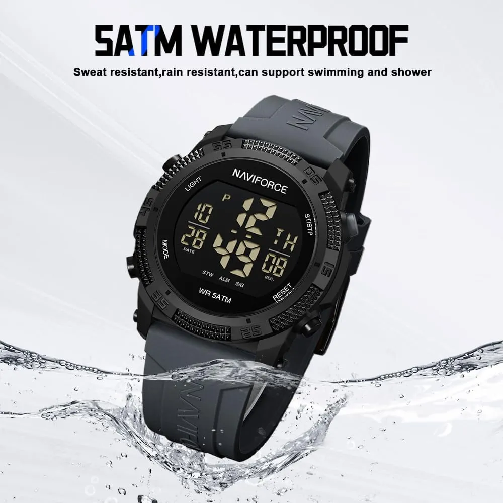 NAVIFORCE Men Sports Waterproof Digital Watches with Stopwatch Alarm Rubber Strap Wristwatch for Women