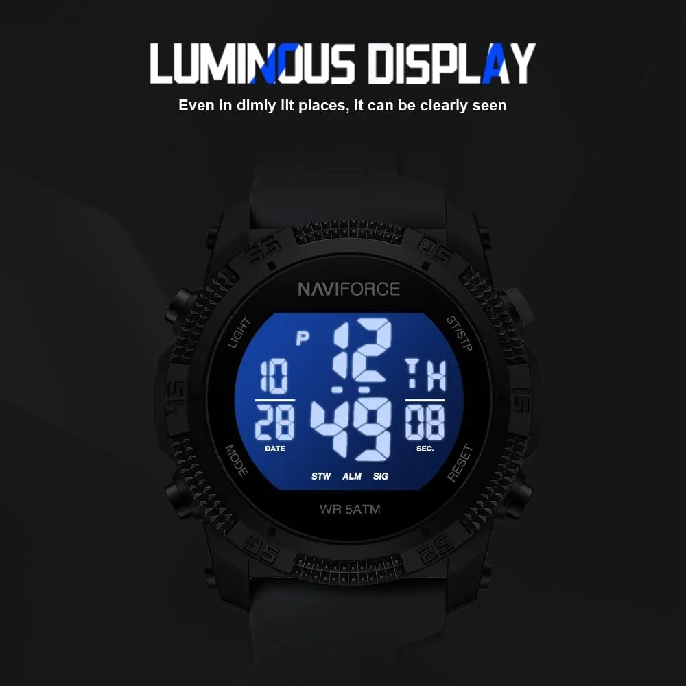 NAVIFORCE Men Sports Waterproof Digital Watches with Stopwatch Alarm Rubber Strap Wristwatch for Women
