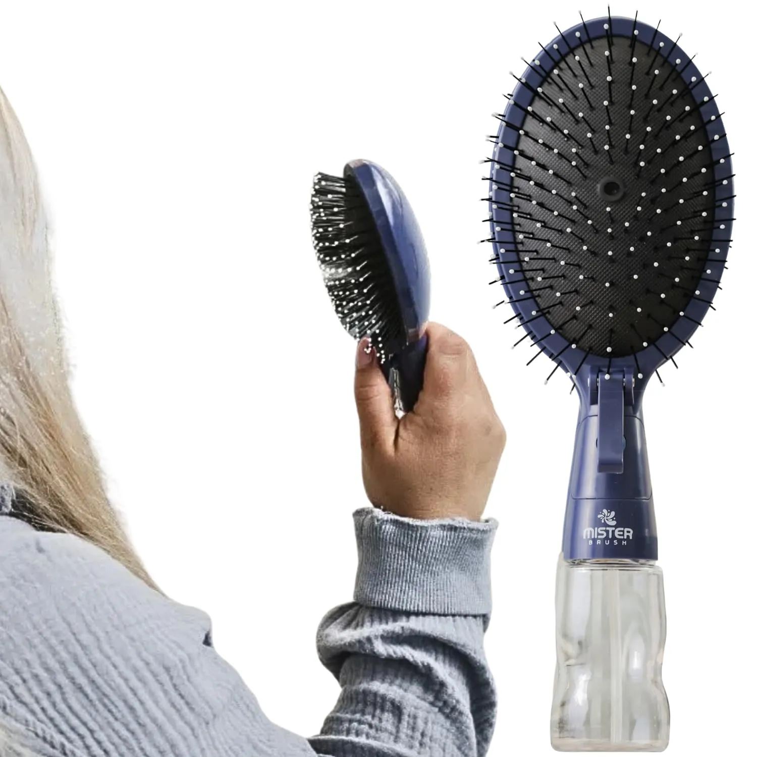 Navy All in One Brush   Mister - 2 in 1 - Detangling Brush - No More Hair Hassle
