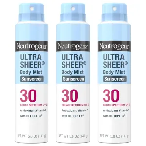 Neutrogena Ultra Sheer Body Mist Sunscreen Spray Broad Spectrum SPF 30, Lightweight, Non-Greasy & Water Resistant, Oil-Free & Non-Comedogenic, Oxybenzone-Free UVA/UVB Sunscreen Mist, 5 oz (Pack of 3)