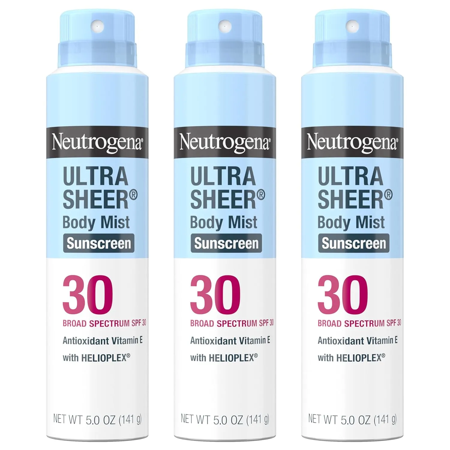 Neutrogena Ultra Sheer Body Mist Sunscreen Spray Broad Spectrum SPF 30, Lightweight, Non-Greasy & Water Resistant, Oil-Free & Non-Comedogenic, Oxybenzone-Free UVA/UVB Sunscreen Mist, 5 oz (Pack of 3)