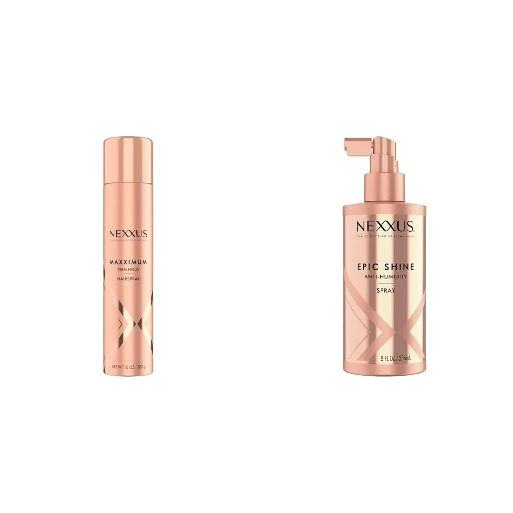 Nexxus Maximum Hold Hairspray 10 oz & Anti-Humidity Spray Epic Shine 8 oz Bundle