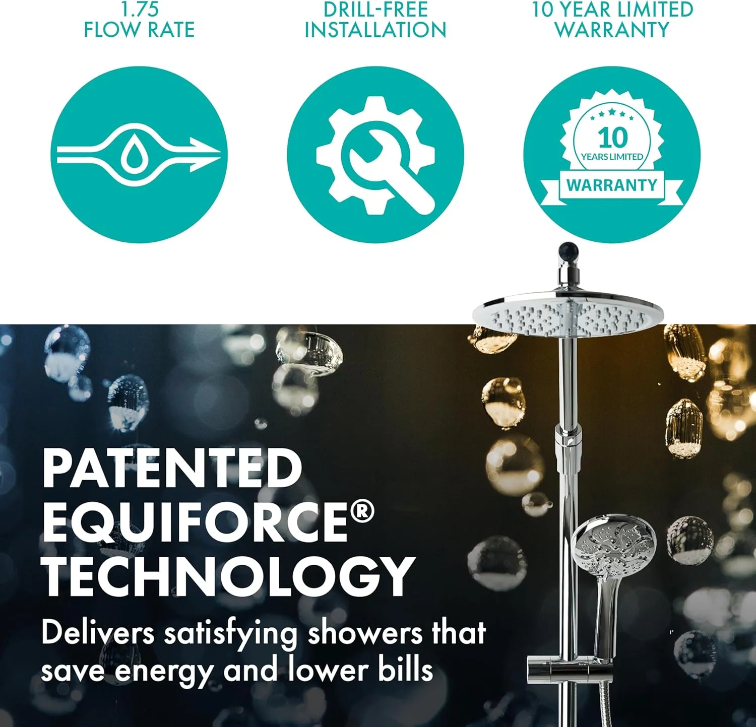 Niagara Conservation ShowerRail Sliding Handheld Dual Shower System Shower Head with 8-inch Rain Head, 6-Spray Setting Handheld and Adjustable Rail, Tool-Free Easy Installation