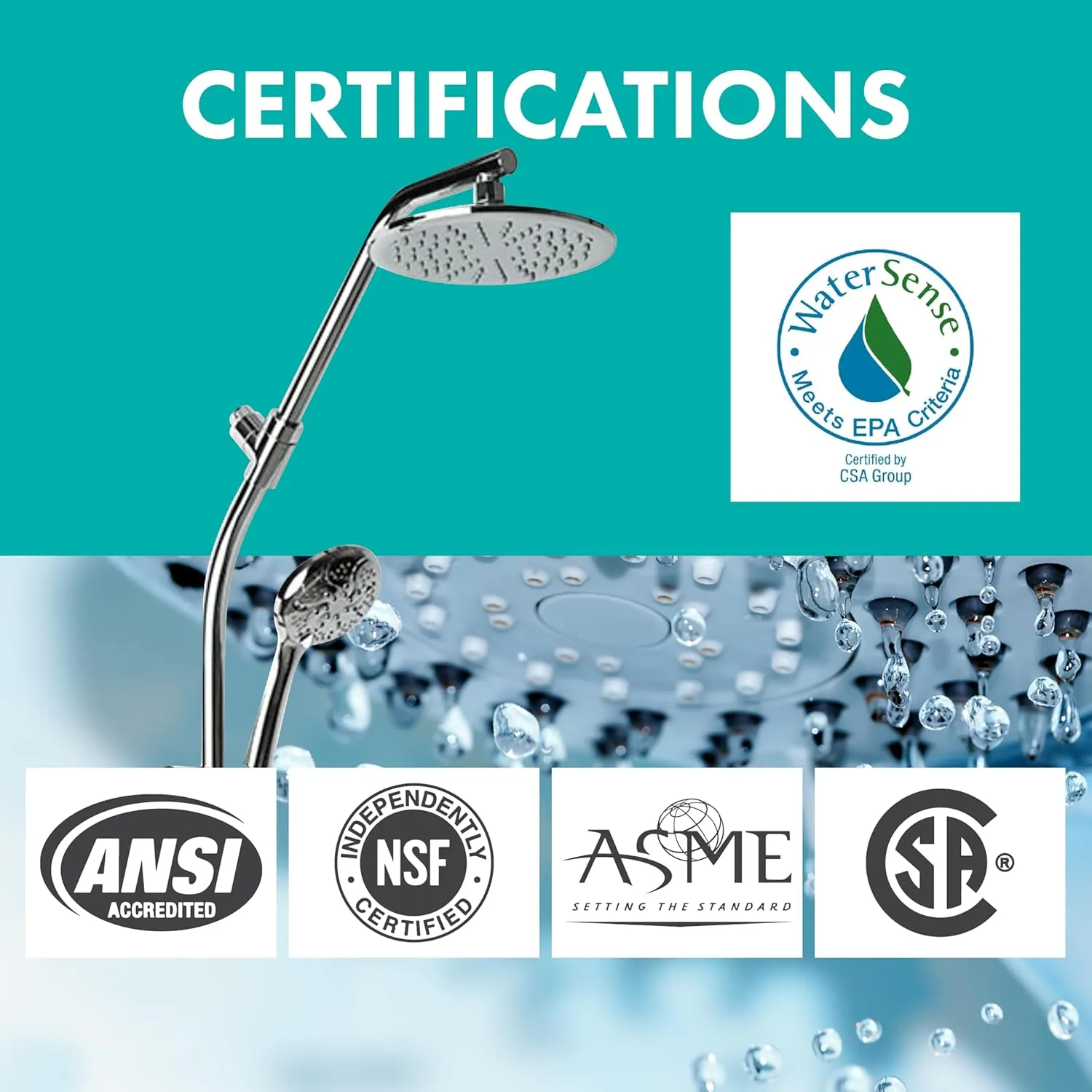 Niagara Conservation ShowerRail Sliding Handheld Dual Shower System Shower Head with 8-inch Rain Head, 6-Spray Setting Handheld and Adjustable Rail, Tool-Free Easy Installation